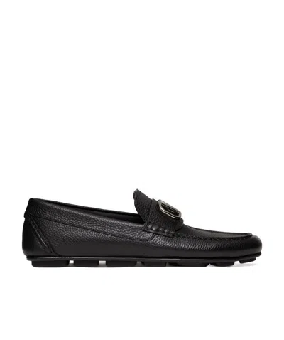 Valentino Garavani Vlogo Leather Loafers In Black