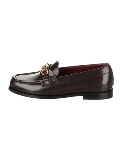 Pre-owned Valentino Garavani Vlogo Leather Loafers In Brown