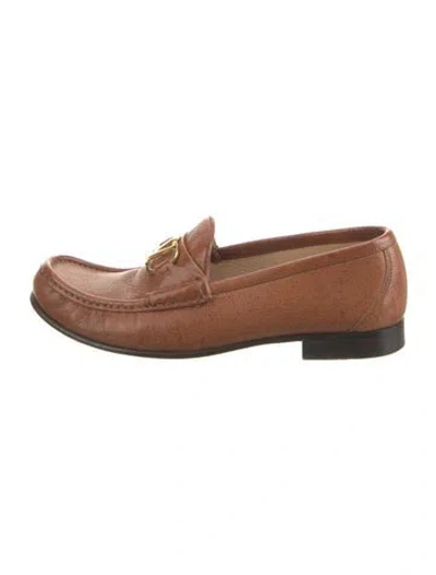 Pre-owned Valentino Garavani Vlogo Leather Loafers In Brown