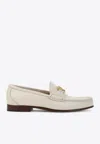 Valentino Ivory Leather Loafer With Golden Metal V Logo In White