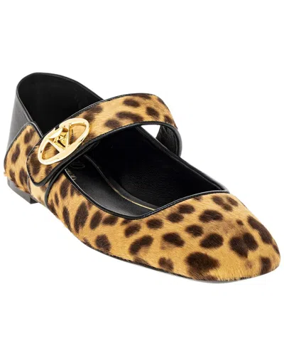 Valentino Garavani Vlogo Locker Collapsible-heel Leather-trimmed Leopard-print Calf Hair Ballet Flats In Multi