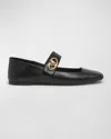 Valentino Vlogo Mary Jane Leather Ballerina Flat In 0no Nero