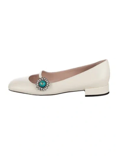 Pre-owned Valentino Garavani Vlogo Leather Mary Jane Flats In Neutral