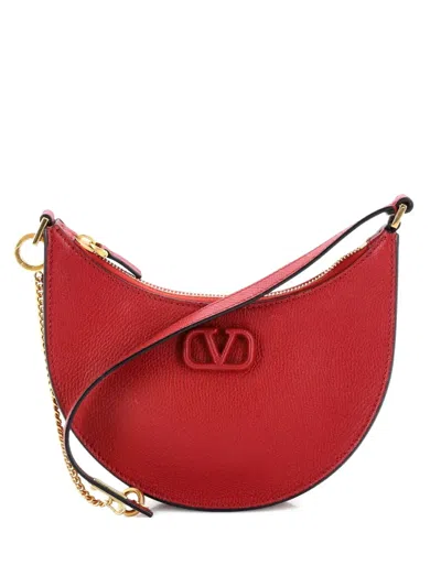 Pre-owned Valentino Garavani Vlogo Leather Mini Hobo Bag In Red