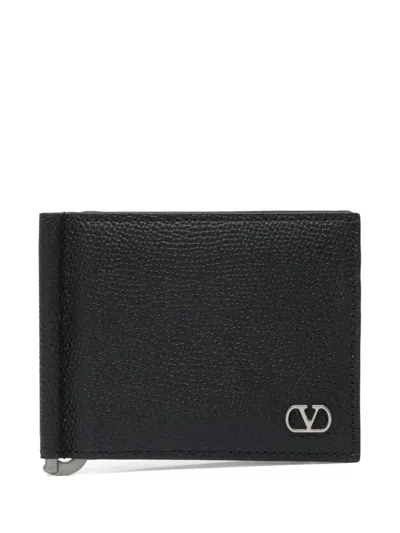 Valentino Garavani Vlogo Leather Money Clip Wallet In Black