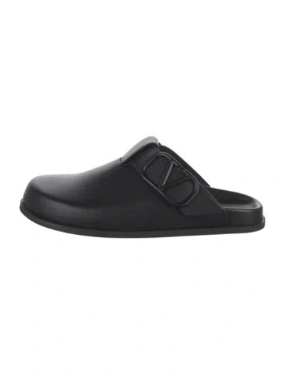 Pre-owned Valentino Garavani Vlogo Leather Mules In Black