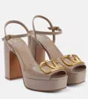 Valentino Vlogo Leather Platform Sandals In Beige