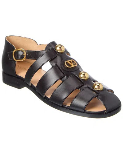 Valentino Garavani Vlogo Stud Leather Fisherman Sandals In Black