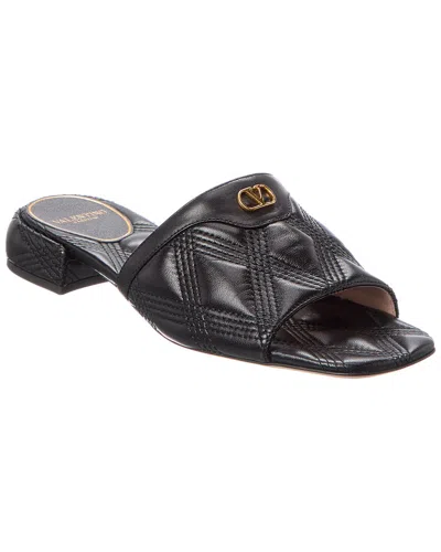 Valentino Garavani Black Quilted Nappa Leather Quiltie 67 Slide Sandals