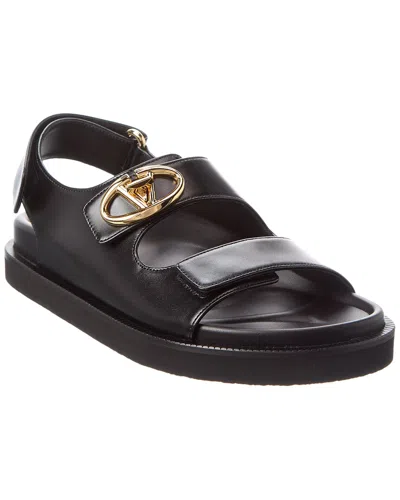 Valentino Garavani 'vlogo Locker' Flat Sandals With Gold-tone Hardware In Black
