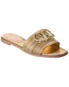 Valentino Garavani Vlogo Signature Metallic Leather Slide Sandal With Cornely Embroidery Woman Gold  In Gold