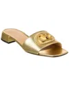 Valentino Gold Laminated Leather Vlogo Signature Slide Sandals In Gold