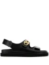 Valentino 'vlogo Locker' Flat Sandals With Gold-tone Hardware In Black