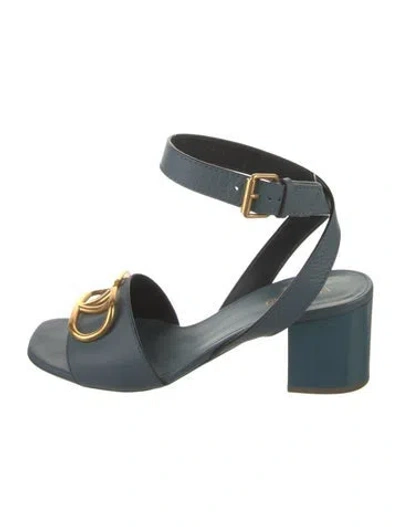 Pre-owned Valentino Garavani Vlogo Leather Sandals In Blue