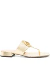 Valentino Garavani Vlogo Signature Laminated Nappa Thong Sandal 20mm Woman Antique Brass 39.5 In Gold