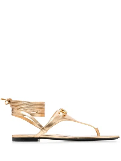 Valentino Garavani Vlogo Leather Sandals In Gold