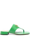 Valentino Vlogo Leather Thong Sandals With Squared Toe In Green