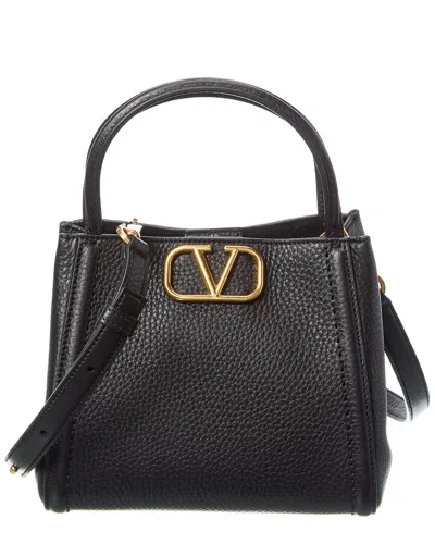Valentino Garavani Valentino Vlogo Leather Shoulder Bag In Black