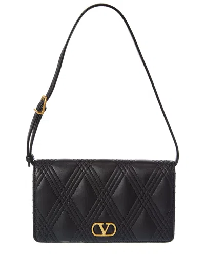 Valentino Garavani Valentino Vlogo Leather Shoulder Bag In Black