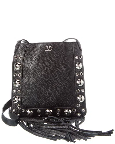 Valentino Garavani Valentino Vlogo Leather Shoulder Bag In Black