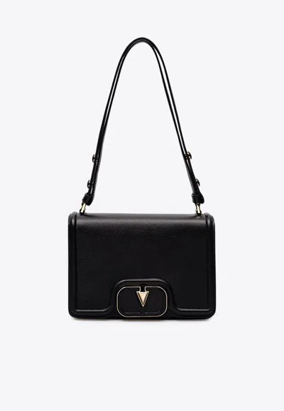 Valentino Garavani Vlogo Leather Shoulder Bag In Black