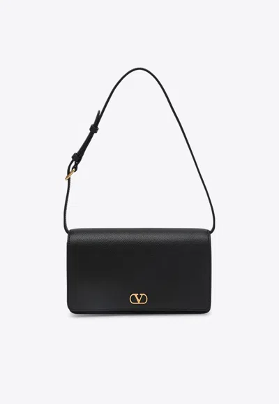 Valentino Garavani Vlogo Leather Shoulder Bag In Black