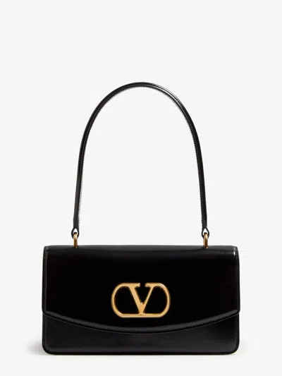 Valentino Garavani Vlogo Leather Shoulder Bag In Black