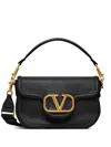 Valentino Vlogo Embellished Textured-leather Shoulder Bag In Black