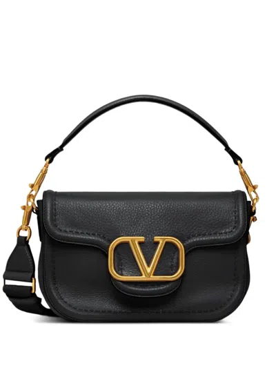 Valentino Garavani Vlogo Leather Shoulder Bag In Black