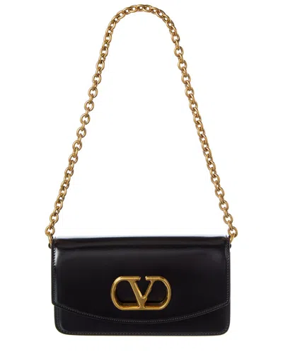 Valentino Garavani Valentino Vlogo Leather Shoulder Bag In Black