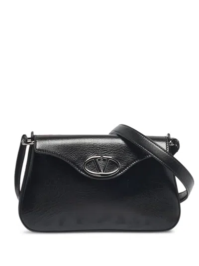 Pre-owned Valentino Garavani Vlogo Leather Shoulder Bag In Black