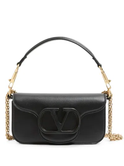 Valentino Garavani Vlogo Leather Shoulder Bag In Black