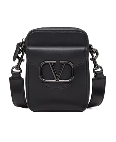 Valentino Garavani Vlogo Leather Shoulder Bag In Black