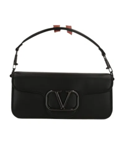 Valentino Garavani Vlogo Leather Shoulder Bag In Black