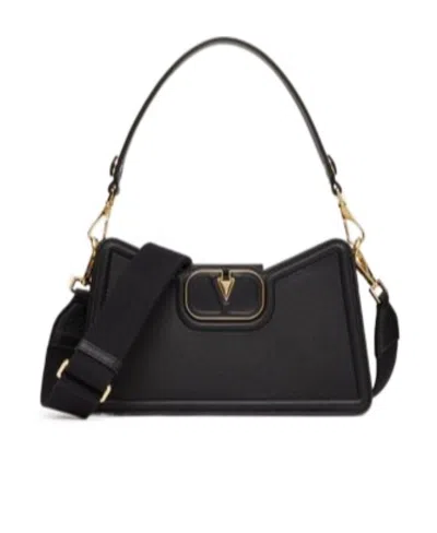 Valentino Garavani Vlogo Leather Shoulder Bag In Black