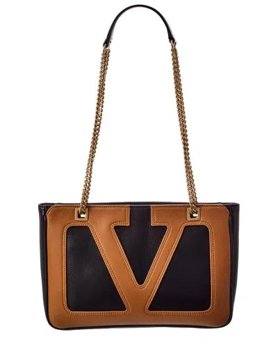 Valentino Garavani Valentino Vlogo Leather Shoulder Bag In Brown
