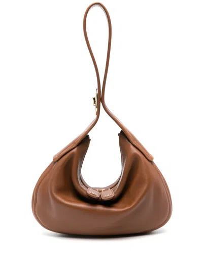 Valentino Garavani Vlogo Leather Shoulder Bag In Brown
