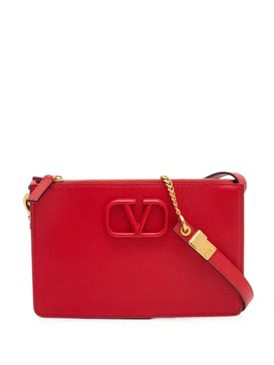 Pre-owned Valentino Garavani Vlogo Leather Shoulder Bag In Red