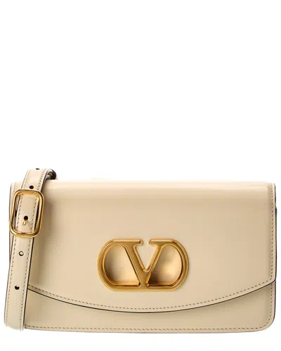 Valentino Garavani Valentino Vlogo Leather Shoulder Bag In Sand