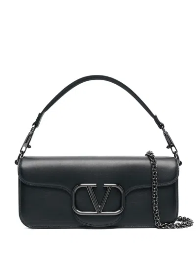Valentino Garavani Vlogo Leather Shoulder Bag In Black