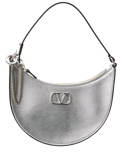 Valentino Garavani Valentino Vlogo Leather Shoulder Bag In Silver