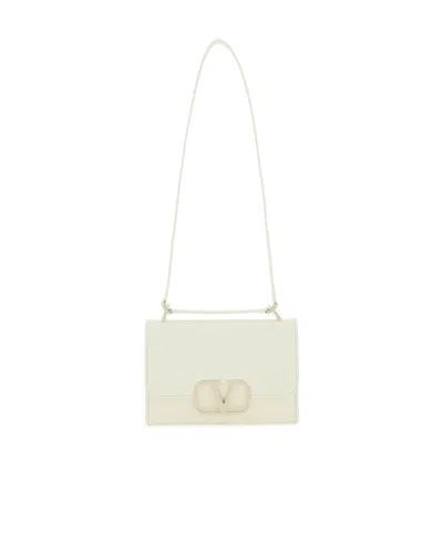 Valentino Garavani Vlogo Leather Shoulder Bag In White