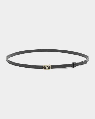 Valentino Garavani Vlogo Leather Signature Belt In Nero/cryst