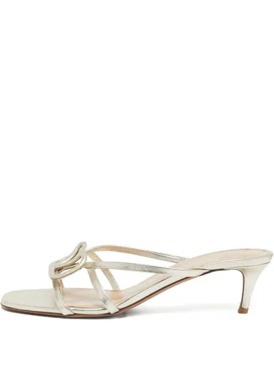 Pre-owned Valentino Garavani Vlogo Leather Slide Sandals In Gold