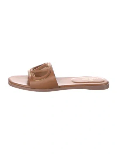 Pre-owned Valentino Garavani Vlogo Leather Slides In Brown