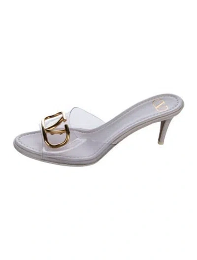 Pre-owned Valentino Garavani Vlogo Leather Slides In White