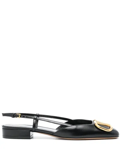 Valentino Garavani Vlogo Leather Slingback Ballerina Shoes In Black
