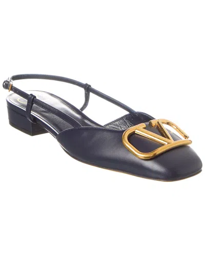 Valentino Garavani Vlogo Leather Slingback Flat In Blue