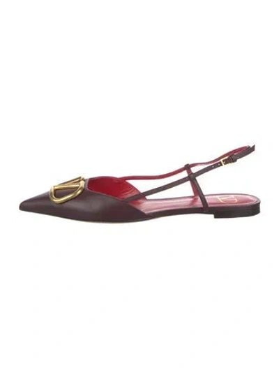 Pre-owned Valentino Garavani Vlogo Leather Slingback Flats In Burgundy