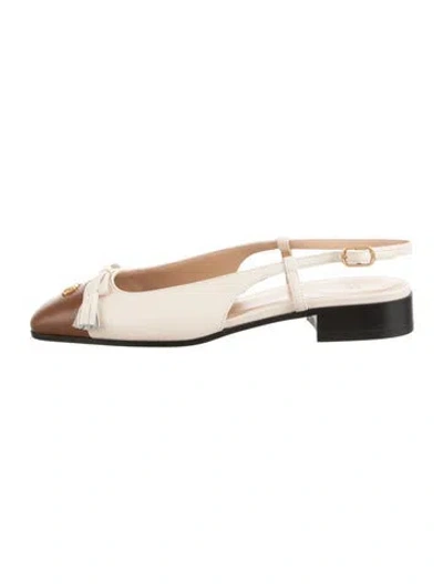 Pre-owned Valentino Garavani Vlogo Leather Slingback Flats In Neutrals